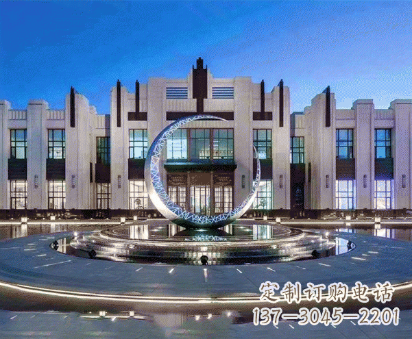 大连城市不锈钢月亮摆件雕塑