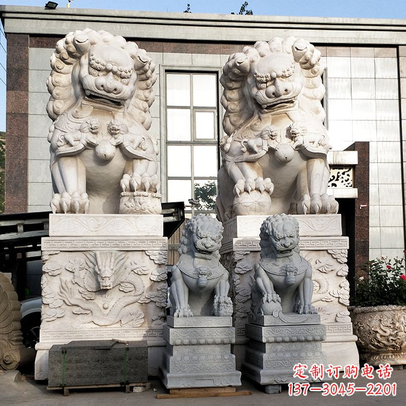 大连北京的石狮子-景区园林大型汉白玉看门神兽