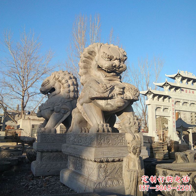 大连北京石雕狮子-企业楼宇大门动物雕塑摆件