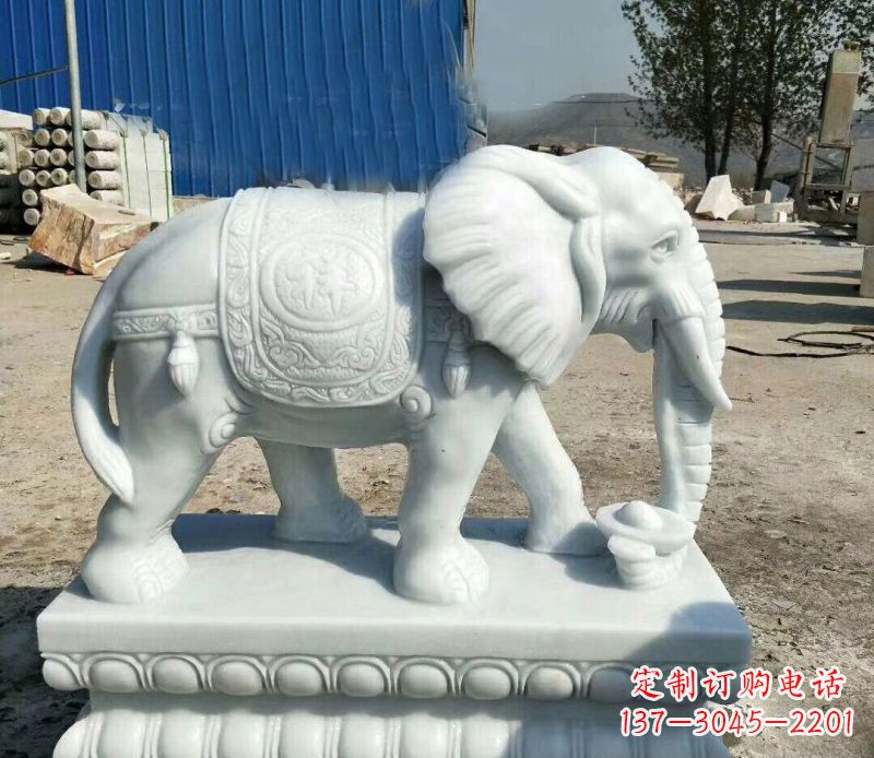 大连鼻卷元宝的大象汉白玉吉祥如意石雕