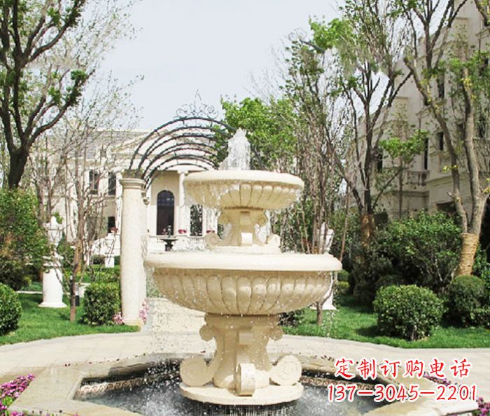 大连精致现代别墅景观汉白玉喷泉石雕