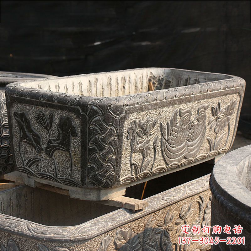 大连别墅石雕槽水缸