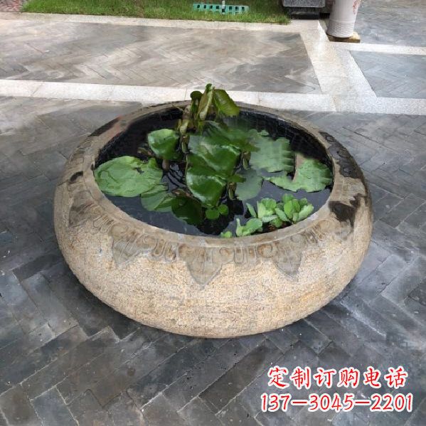 大连别墅庭院仿古做旧石雕鱼缸