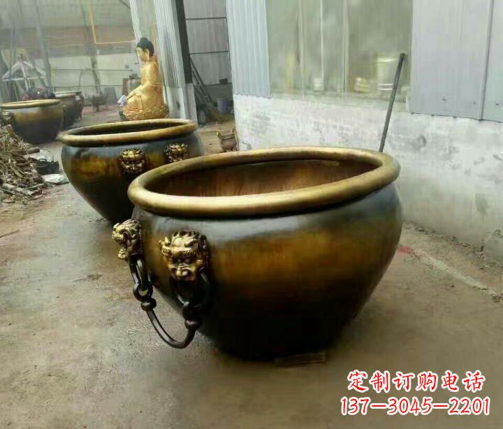 大连别墅招财水缸铜雕塑摆件 (4)