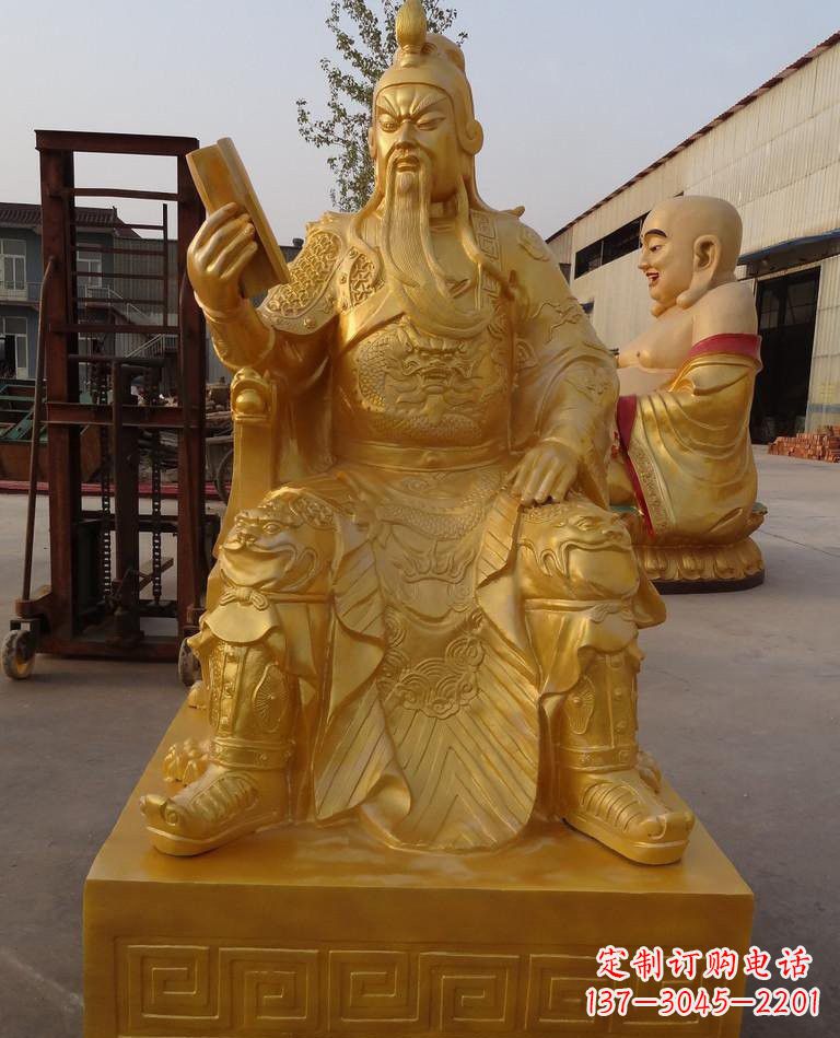 大连玻璃钢仿铜关公雕塑——传承春秋精神