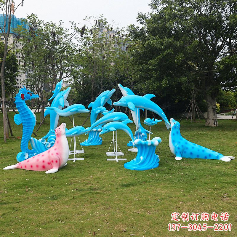 大连玻璃钢海豚彩绘雕塑