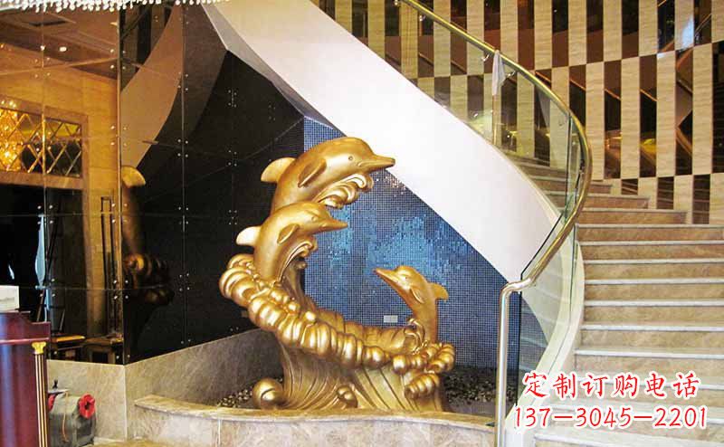 大连玻璃钢海豚仿铜动物雕塑