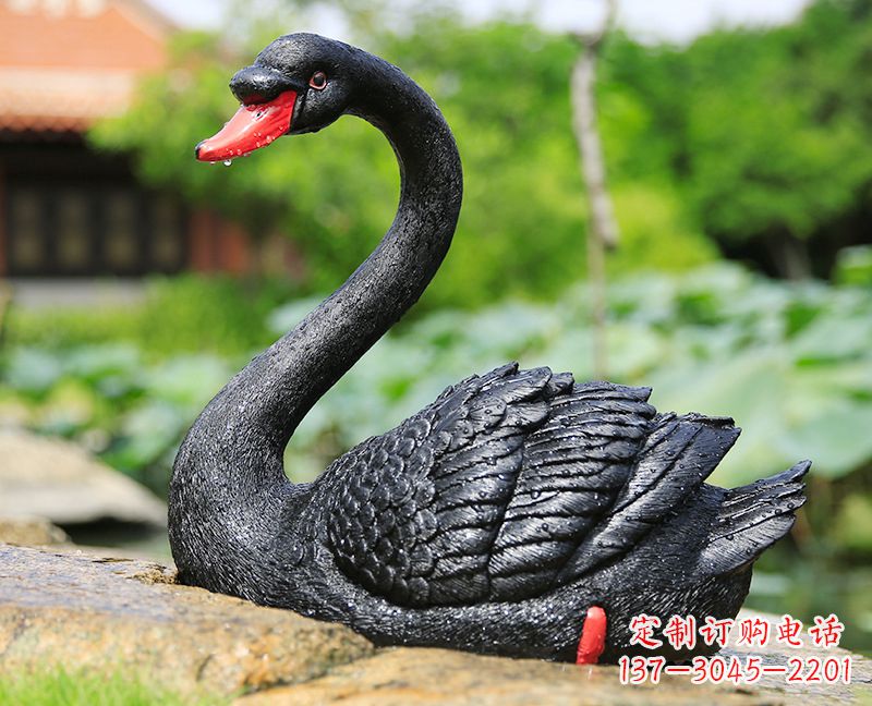 大连玻璃钢黑色天鹅雕塑-公园园林动物摆件