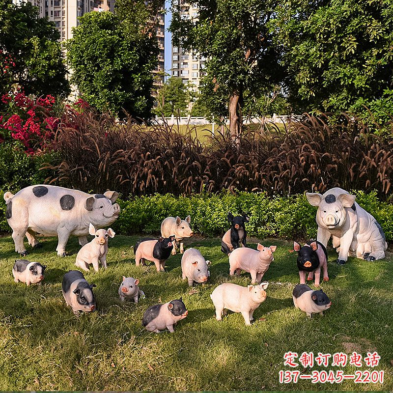 大连玻璃钢树脂仿真猪雕塑-公园农家院仿真动物雕塑摆件
