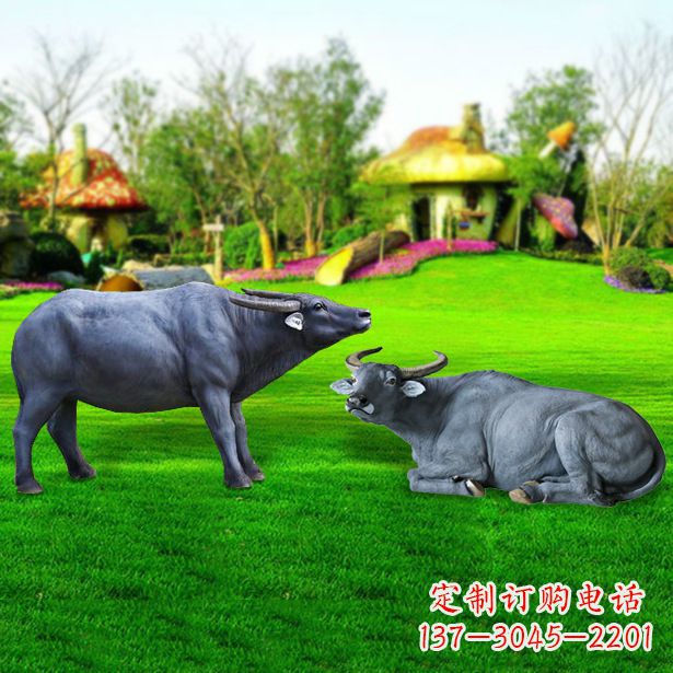 大连玻璃钢水牛雕塑-农场农家院仿真动物摆件