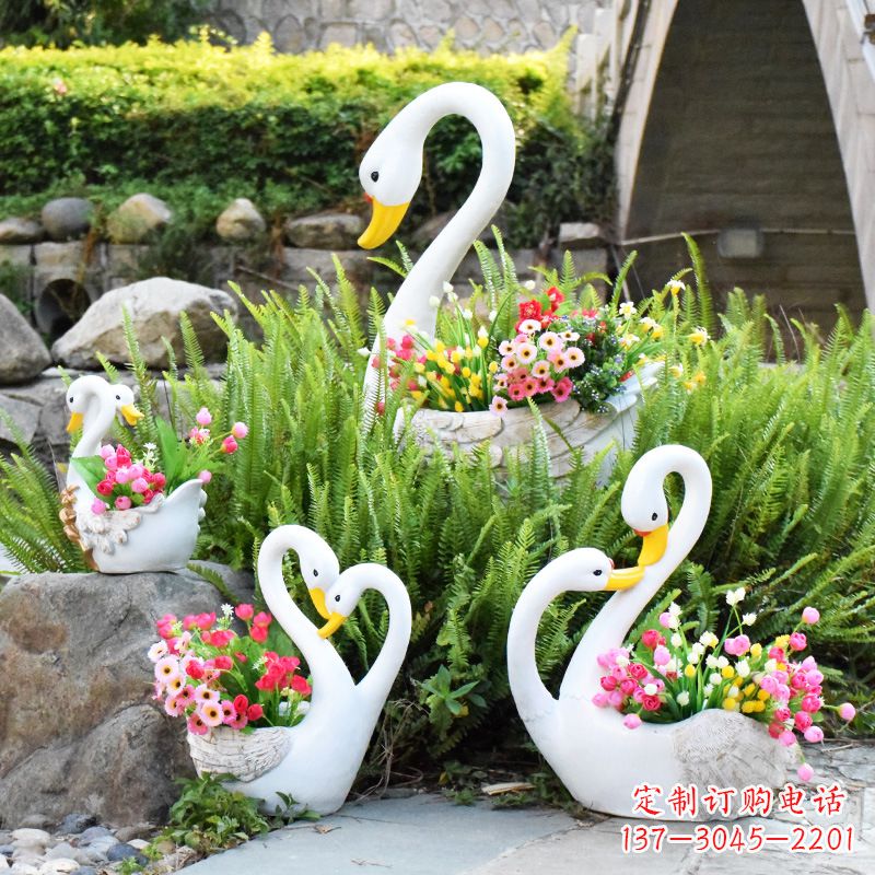 大连玻璃钢天鹅花盆雕塑
