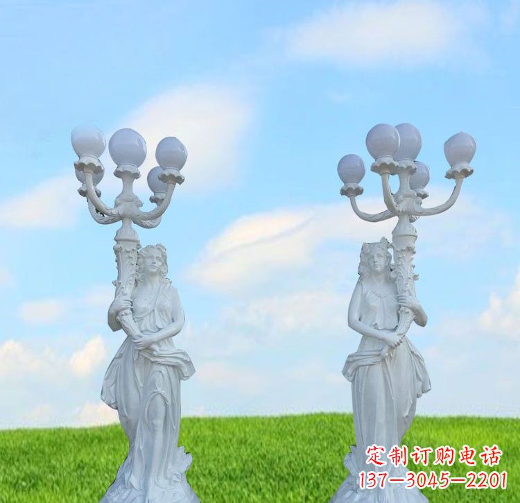 大连美女雕塑玻璃钢西方美女路灯的艺术精髓