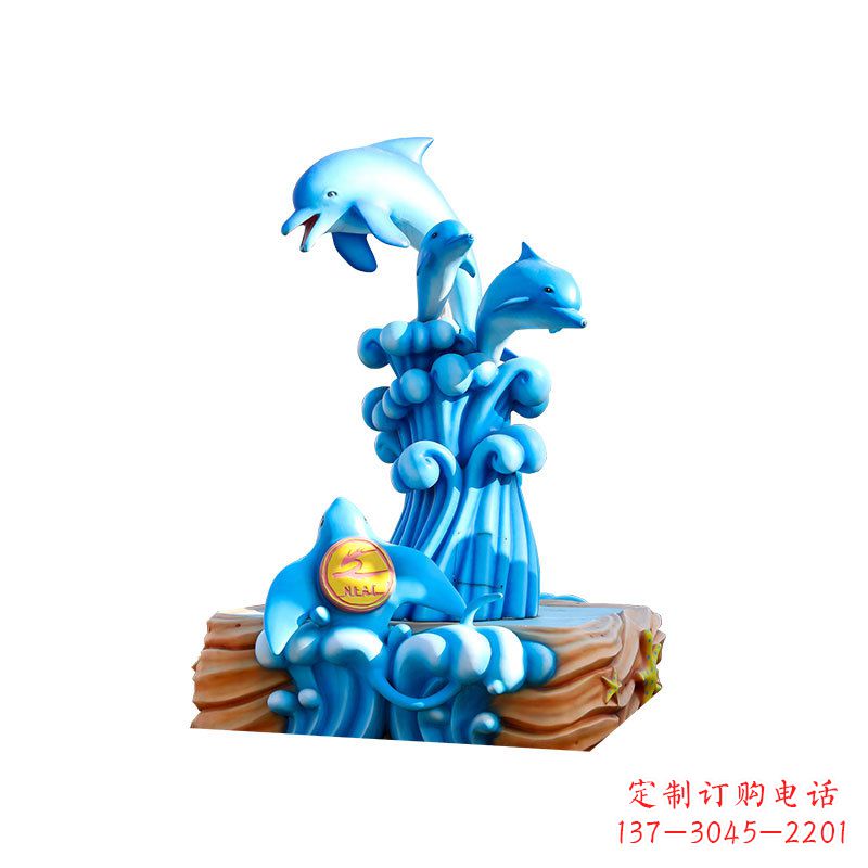 大连玻璃钢戏水海豚,水上乐园泳池喷泉玻璃钢雕塑