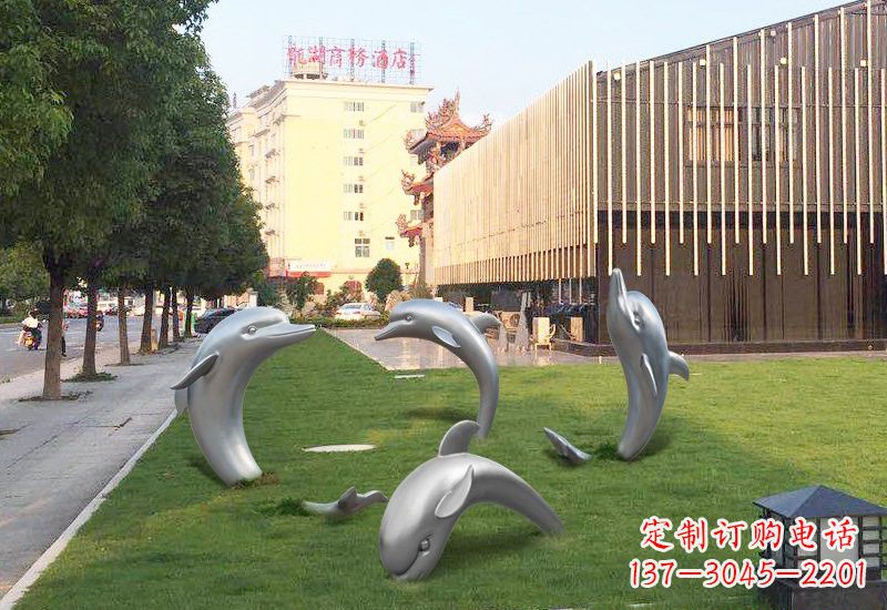 大连不锈钢草地海豚雕塑