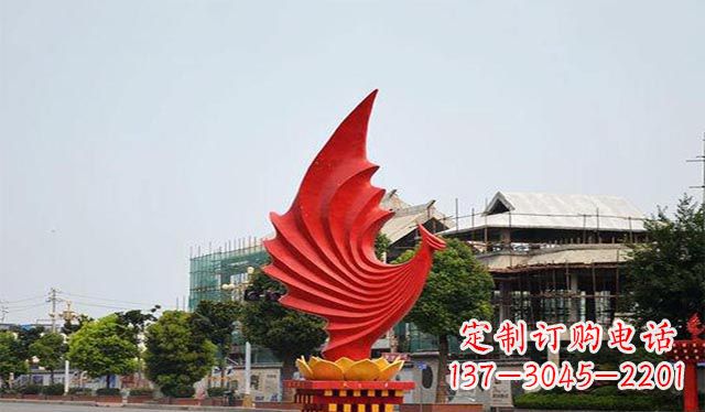 大连不锈钢凤凰雕塑象征着城市繁荣