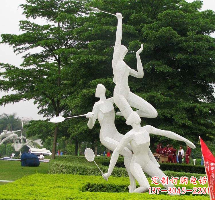 大连不锈钢抽象打羽毛球人物运动雕塑