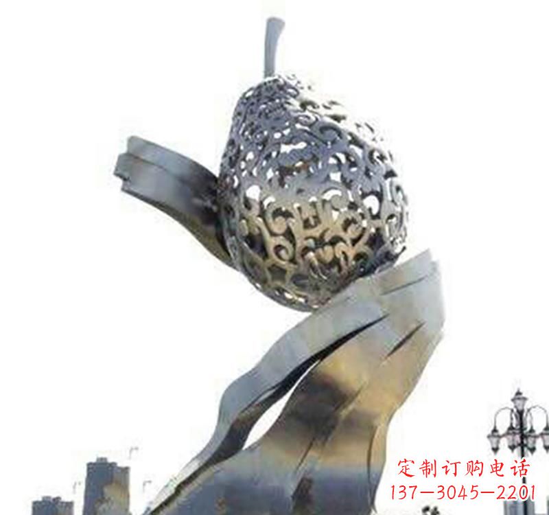 大连不锈钢梨雕塑艺术结合精美外形