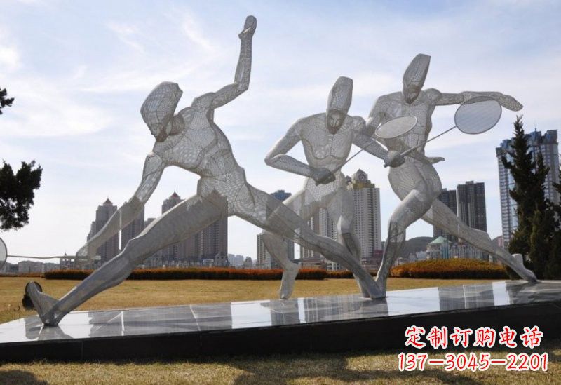 大连不锈钢抽象羽毛球人物雕塑