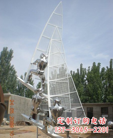 大连海上航行不锈钢帆船雕塑