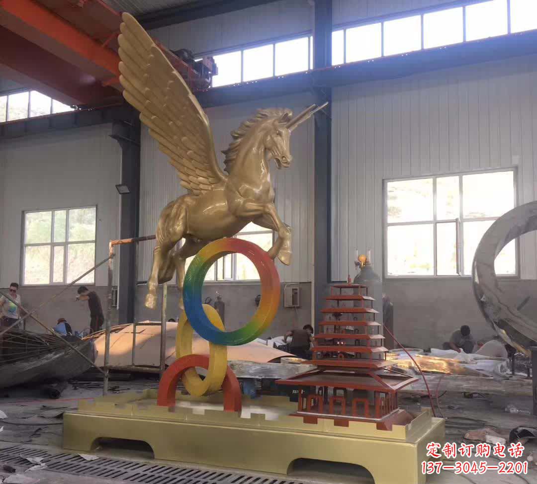 大连不锈钢飞马踩圆圈雕塑精美艺术之作