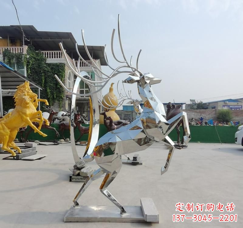 大连精美不锈钢镜面动物鹿雕塑