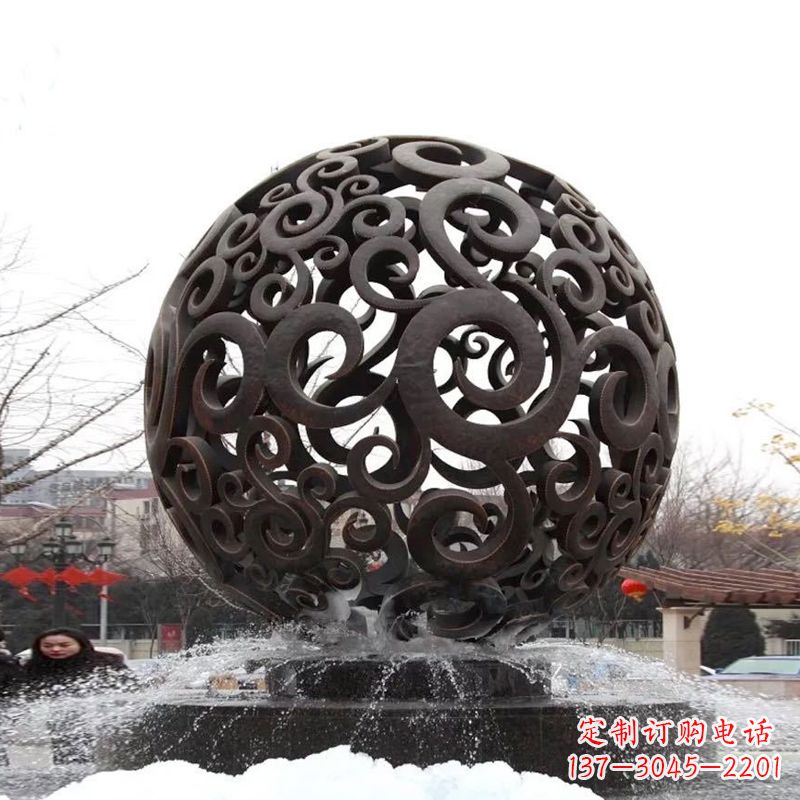 大连不锈钢镂空球水景喷泉雕塑