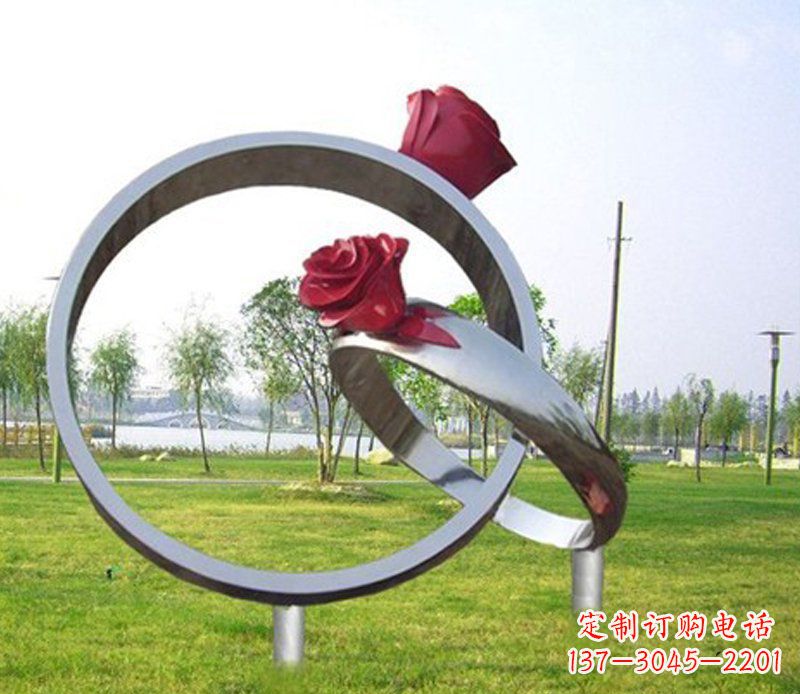 大连不锈钢玫瑰戒指雕塑