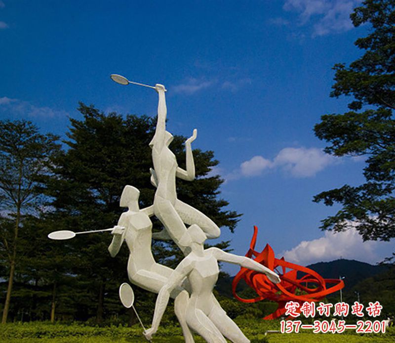 大连不锈钢羽毛球雕塑精美线条展现体育热情