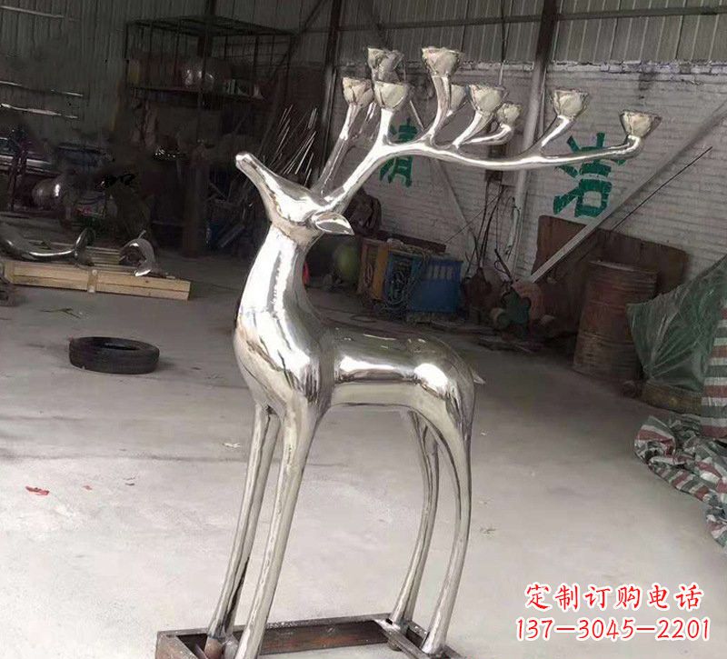 大连精美梅花鹿雕塑——点亮不锈钢烛台