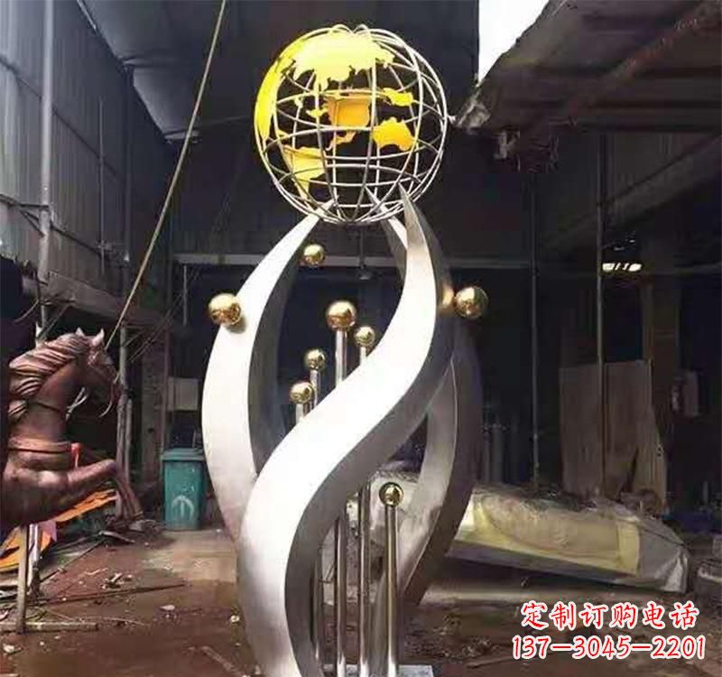 大连不锈钢转动地球仪雕塑——传承地球文明