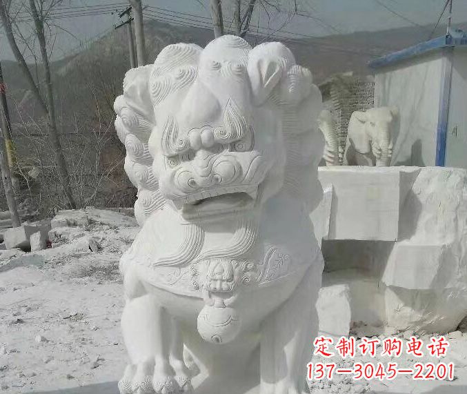 大连狮子雕塑踩绣球石狮子寺庙的独特景观