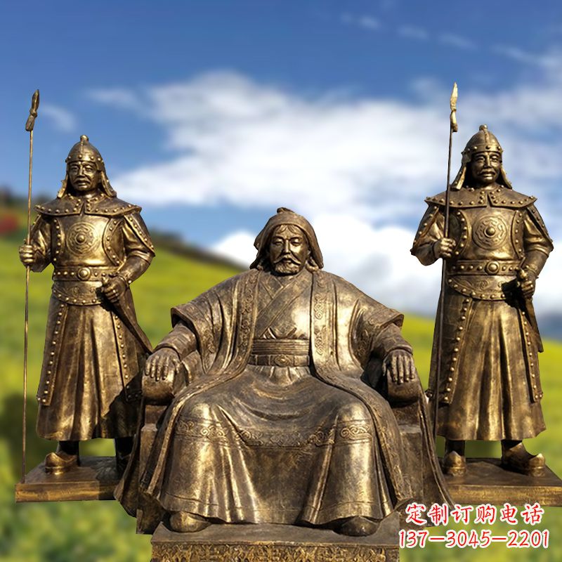 大连成吉思汗铜雕景观雕塑-玻璃钢仿铜历史名人古代著名人物雕像