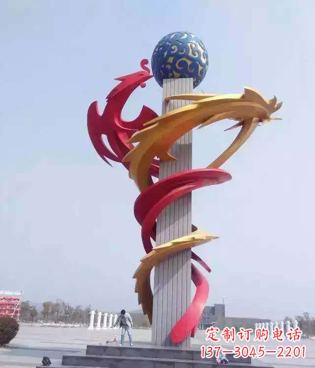 大连青铜龙柱景观雕塑城市的精神象征