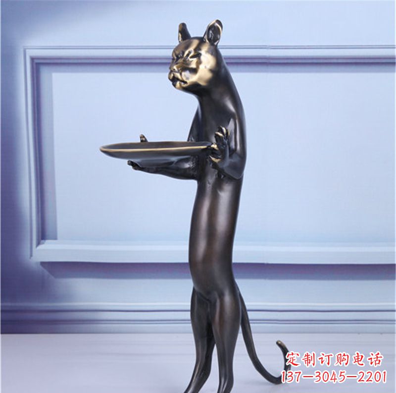 大连抽象动物猫铜雕