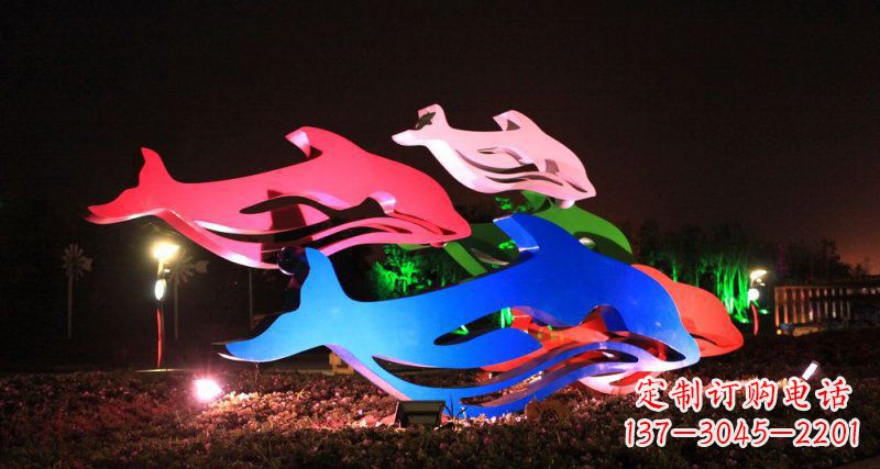 大连抽象海豚公园不锈钢雕塑
