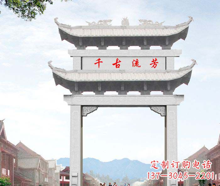 大连石雕牌坊一座传承传统的精美雕塑