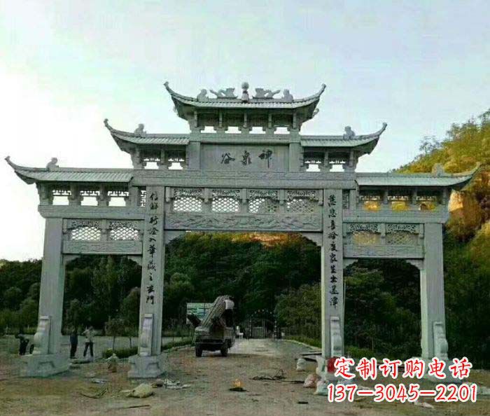 大连村口三门石雕牌楼 (5)