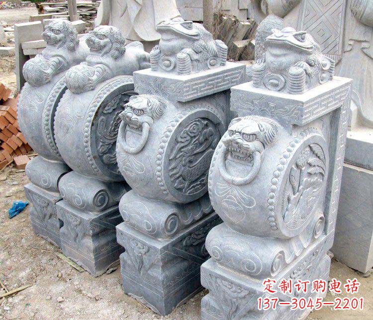 大连大理石抱鼓石金蟾貔貅门墩石雕