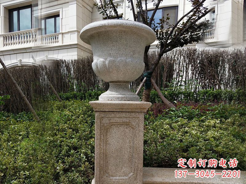 大连大理石花钵小区花盆石雕艺术品