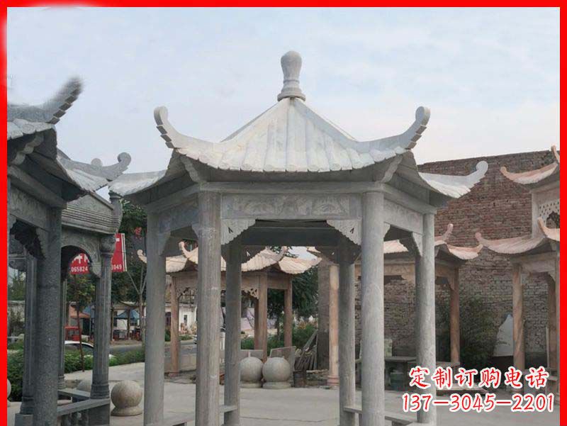 大连大理石六角凉亭公园石雕