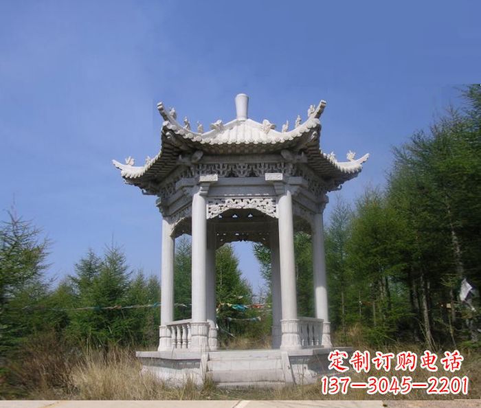 大连精美大理石六角石凉亭雕塑