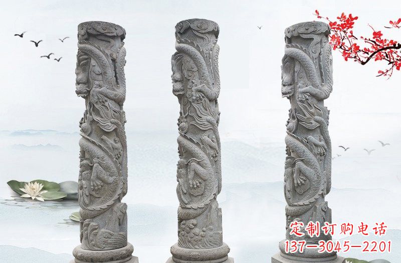 大连精美大理石龙柱雕塑