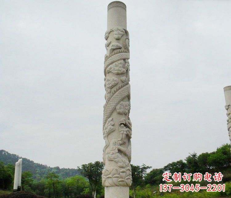 大连大理石盘龙柱雕塑