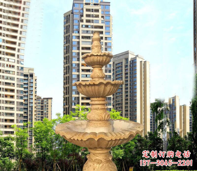 大连大理石三层喷泉公园石雕 (2)