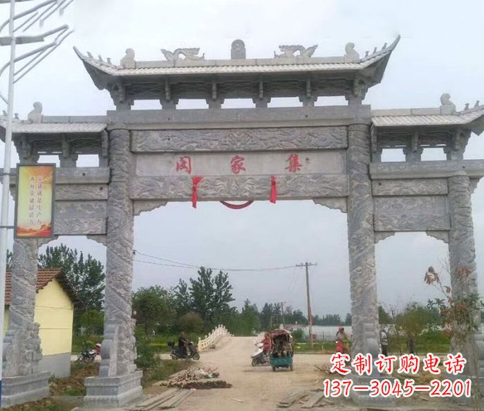 大连精美大理石三门牌楼雕塑