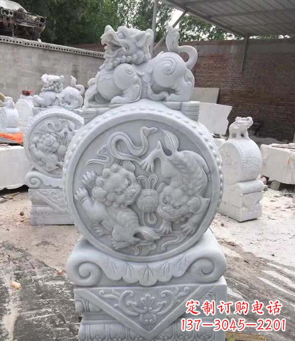 大连大理石狮子抱鼓石雕塑
