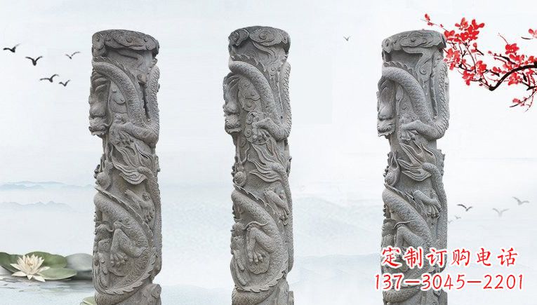大连精美大理石龙柱雕塑