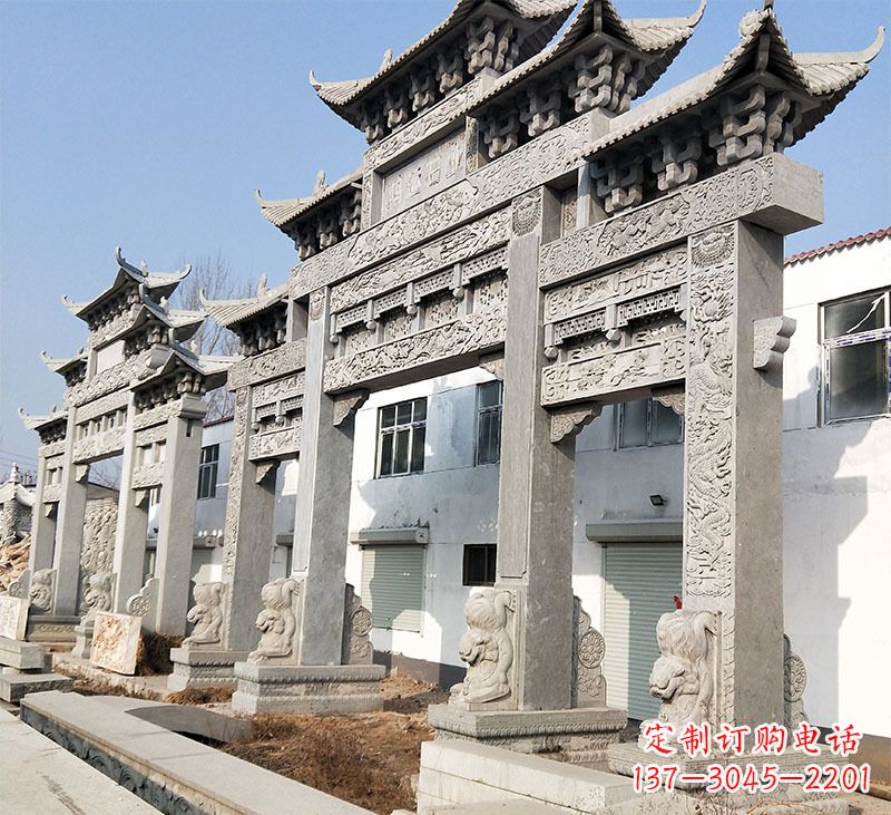 大连大理石石雕牌坊雕塑定制