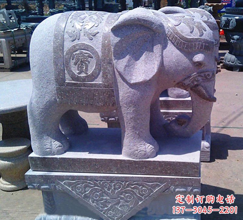 大连大理石石雕招财进宝大象,传递招财进宝的吉祥祝福