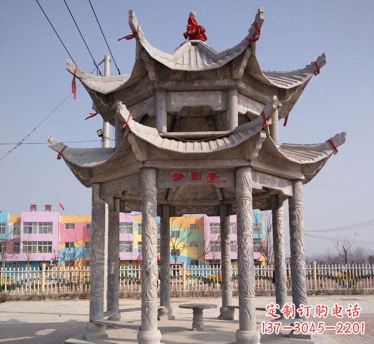 大连大理石双层八角凉亭雕塑